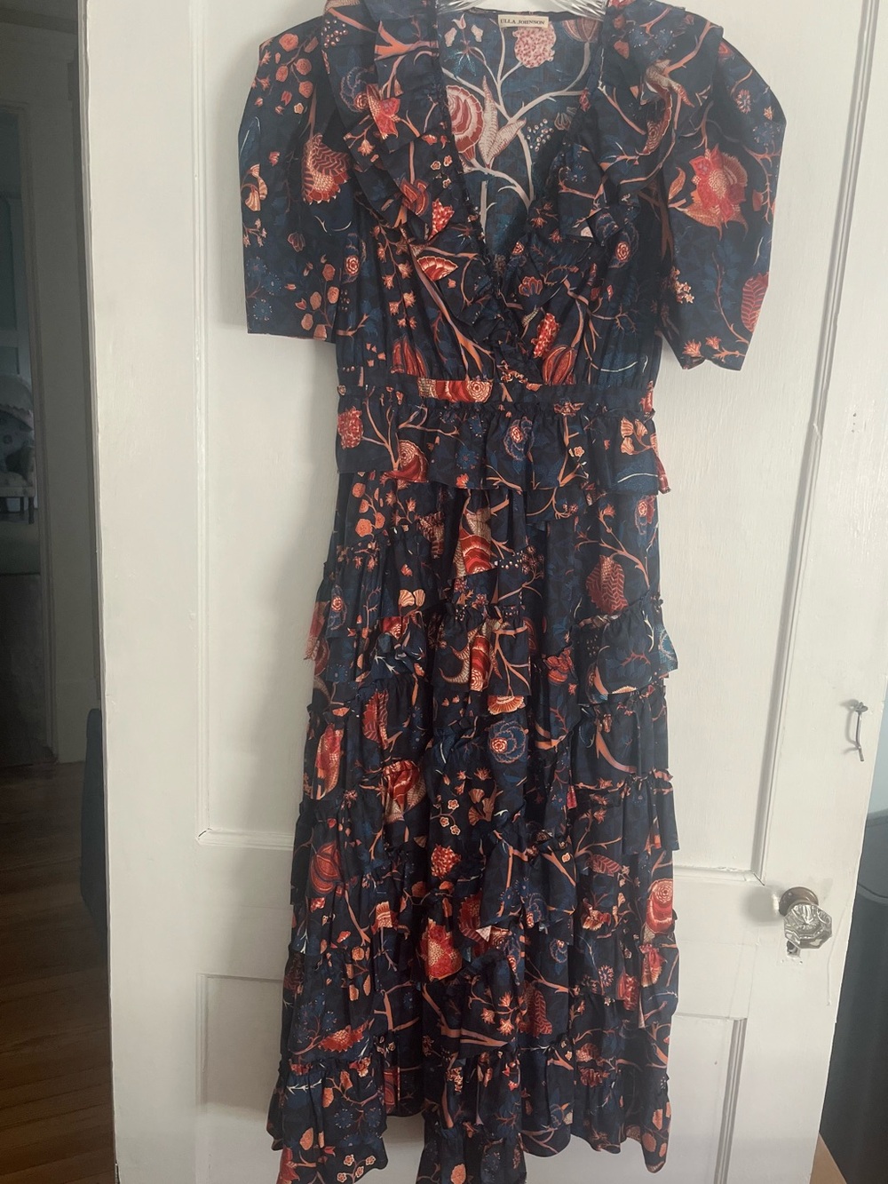 Ulla Johnson Navy Maxi Dress with Rust Floral Print